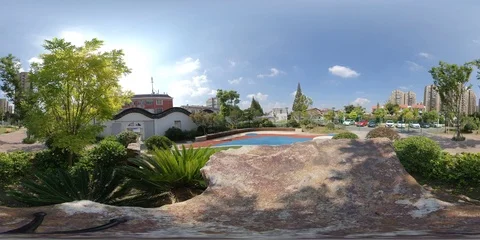 360 VR Time lapse Urban Park in Shanghai, China, skyscraper in background Stock Footage 123474880