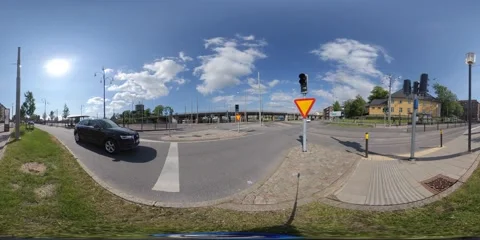 360 VR Time Lapse View Of TramWay And Street, Trams And Cars Passing By Stock Footage 133263399