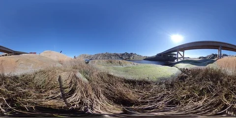 360 VR Timelapse coastal scene, Wooden Jetty and Rocky Shore Stock Footage 126371473