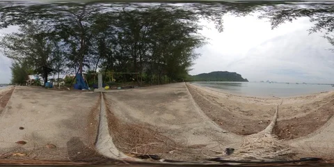 360 VR Timelapse over seascape horizon with boats and mountain, Low Angle Stock Footage 119445343