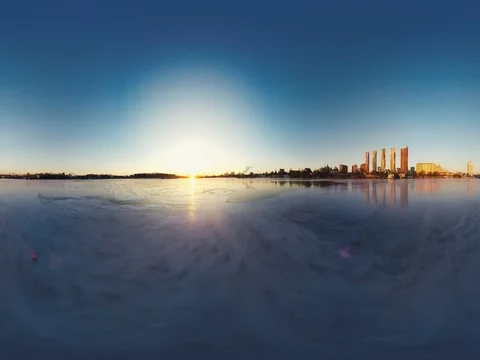 360 VR Timelapse Sunset Over Frozen Ice 4K Stock Footage 71218283