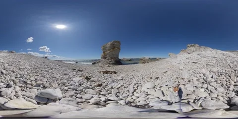 360 VR - Timelapse, Tranquil Stone Beach, Rauk and Seaside Stock Footage 136404430