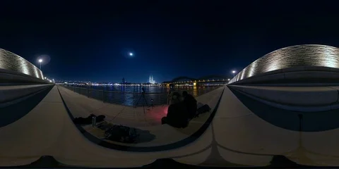 360 VR Timelapse of young man photographing Cologne Cathedral lunar eclipse 2019 Stock Footage 101554515