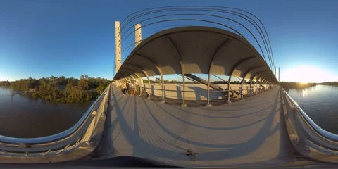 360 VR on top of bridge over the Brisbane River Queensland Australia Stock Footage