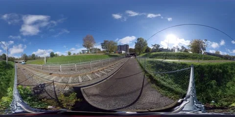 360 VR Tram Drives Away, Tramway Station In Gothenburg Suburb, Sweden Stock Footage 163665490