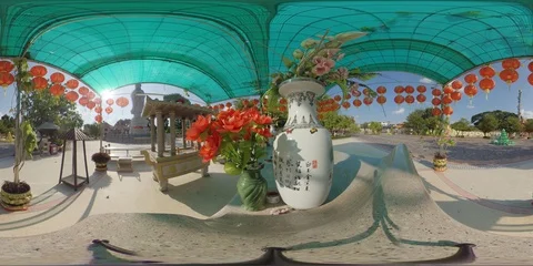 360 VR Tranquil scene, Buddhist temple, Red paper lantern and Buddha Stock Footage 123008086