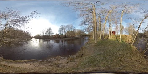 360 VR - Two Rivers Meeting and Becoming One Stock Footage 101575022