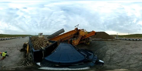 360 VR Unloading Sugarbeets at Factory.1 Stock Footage 97366820