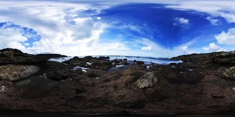 360 vr video of Alghero rocky shore on a cloudy day in winter Stock Footage 100630918