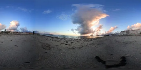360 vr video of Alghero sandy shore at sunset. Sardinia, Italy Stock Footage 116611432