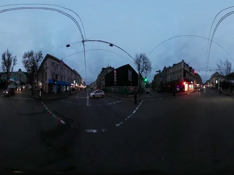 360 vr Video Evening View of Contract Square Kiev Downtown Brightly Illuminated Stock Footage 71419763