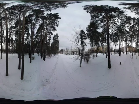 360 vr Video Hiking in Wintry Park View of Town Through Trees Wintry Provintial Stock Footage 71506918