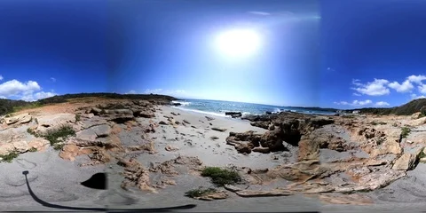 360 vr video of Le Bombarde beach on a sunny day. Alghero, Italy Stock Footage 87568167