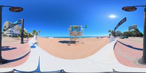 360 VR video lifeguard tower on Fort Lauderdale Beach Florida Stock Footage 320408683