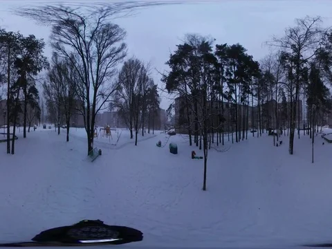 360 vr Video Man in Wintry Park Residential Area in Slavutich is Filming the Stock Footage 71505886
