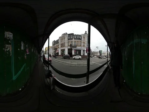 360 vr Video Saint Nicholas Day in Kiev People Walk by Safety Tunnel Panorama Stock Footage 71408883