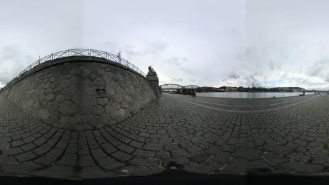 360 VR View at Birds Flying and Swimming in Vltava river, Prague Stock Footage 121628317