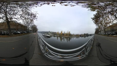 360 VR view at a boat sailing on the Vltava river in Prague, Czech republic 動画素材 120153776