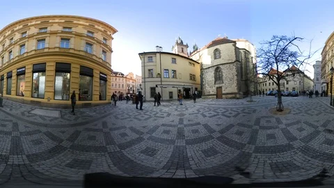 360 VR View at a Busy Street in Historical City Centre in Prague, Czech republic 動画素材 120959688