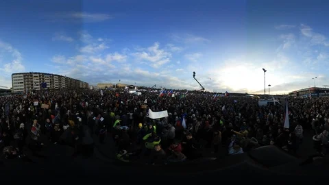 360° VR view at demonstration in Prague, Czech republic Stock Footage 120024991
