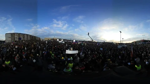 360° VR view at demonstration in Prague, Czech republic Stock Footage 120025031