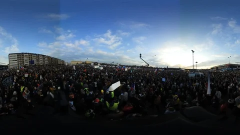 360° VR view at demonstration in Prague, Czech republic 動画素材 120030995