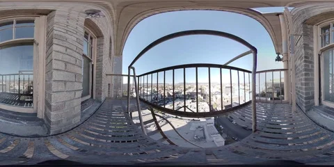 360 VR view from the fire exit of a tall building in Los Angeles Stock Footage 83696904