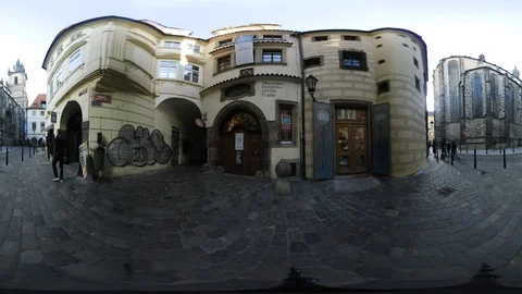 360 VR view at a Graffitied Renaissance building in Prague, Czech republic Stock Footage 120959372