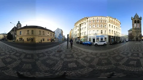 360 VR View at Jindřišská Tower and Street in Prague, Czech republic Stock Footage 120952001