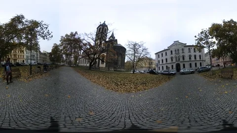 360 VR view at Karlin square Prague, Czech republic 動画素材 120152773