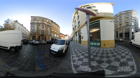 360 VR view at a paved street in Prague, Czech republic 動画素材 120953059