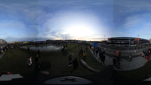 360° VR view at people leaving demonstration in Prague, Czech republic Stock Footage 120090403