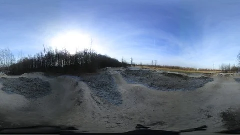 360 VR View at a Pumptrack trail in a field Stock Footage 121280059