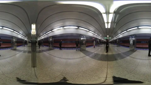 360 VR View at Subway Train Leaving and Arriving to a Station in Prague 動画素材 120543770