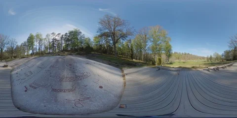 360 VR View of UNESCO Rock Carvings Of  Several Ships at Tanum, Sweden Stock Footage 108492052