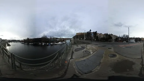 360 VR view at Vltava River and the Quay in Prague, Czech republic Stock Footage 121357340