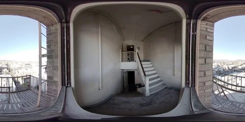 360 VR view from the window of the fire exit of a tall building in Los Angeles. Stock Footage 83696899
