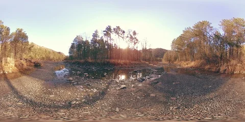 360 VR virtual reality of a wild mountains, pine forest and river flows Stock Footage 105706140