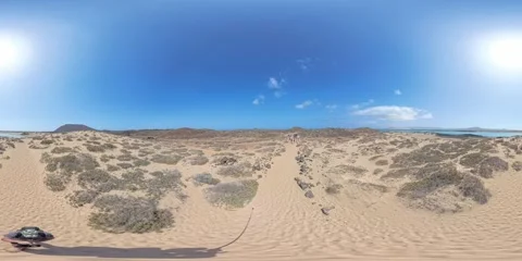 360 VR walk on sandy beach of Isla de Lobos, Fuerteventura 库存影片 312902278