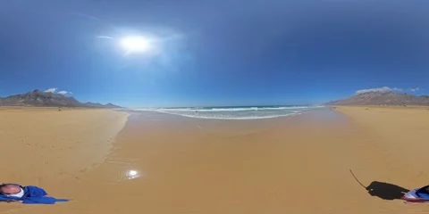 360 vr walking along iconic cofete beach, spain Stock Footage 312897464