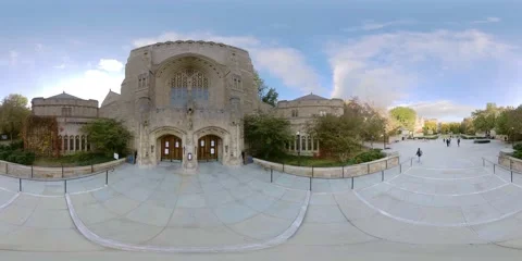 360 VR  walking video of Sterling Memorial Library in New Haven CT , YALE Stock Footage 146744355