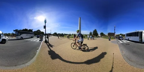 360 VR Washington Monument DC National Mall Traffic and Tourism Stock Footage 102582661