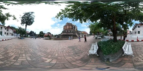360 VR Wat Chedi Luang Temple | Chiang Mai, Thailand Stock Footage 95116331