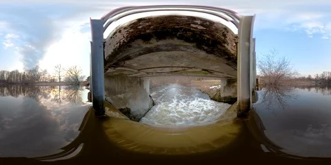 360VR 360 VR The water coming out of the dam in the river Stock Footage 92497918