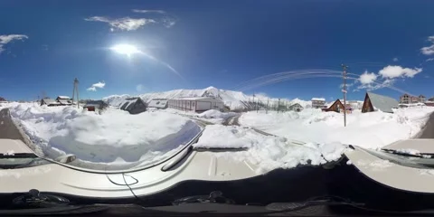 360VR auto rides through the resort in winter Stock Footage 167615500
