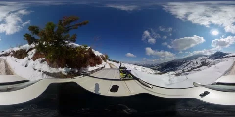 360VR beautiful winter landscape, view from the car roof Stock Footage 168006346