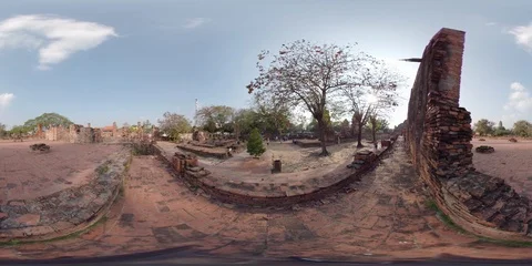 360VR Buddha head embedded in a Banyan tree in Ayutthaya Stock Footage 94351748