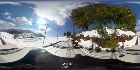 360VR car drives on the road in cloudy weather Stock Footage 168006095