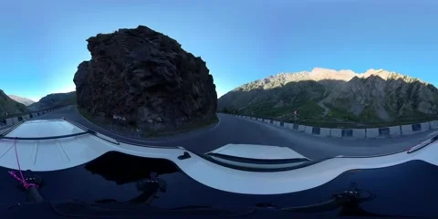 360VR car rides in the mountains, view from the car roof Stock Footage 167340870