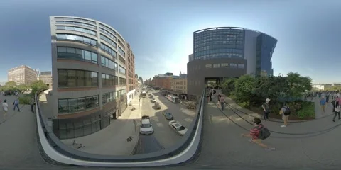 360VR City view from the High Line elevated walkway park in Manhattan New York Stock Footage 281105930